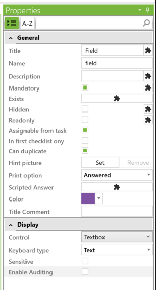 Fields Properties Textbox